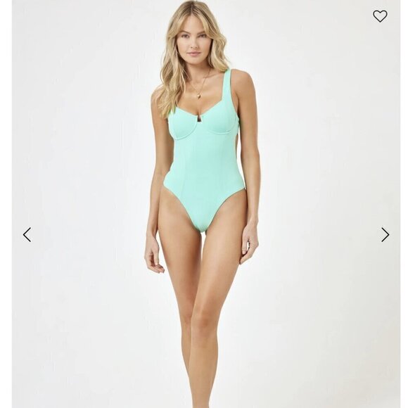 L*Space Kendal OP Classic teal green underwire one piece swimsuit small - Picture 6 of 12